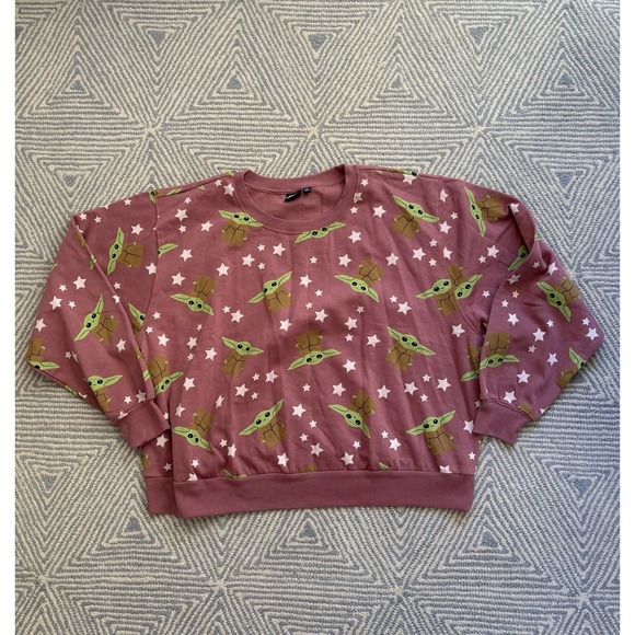 Star Wars Tops - Women's Star Wars Grogu Star Crewneck Sweatshirt - Pink‎ - 2X